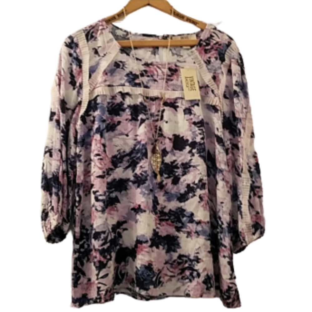 VINTAGE AMERICA Virginia Blues Purple Flowy Cottagecore Boho Peasant Top M NWT - Picture 3 of 13